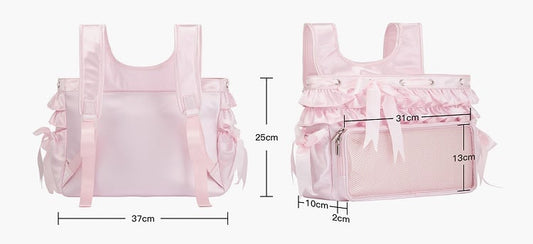 Beige Ruffle Trim Bow Accents Balletcore Ita Backpack