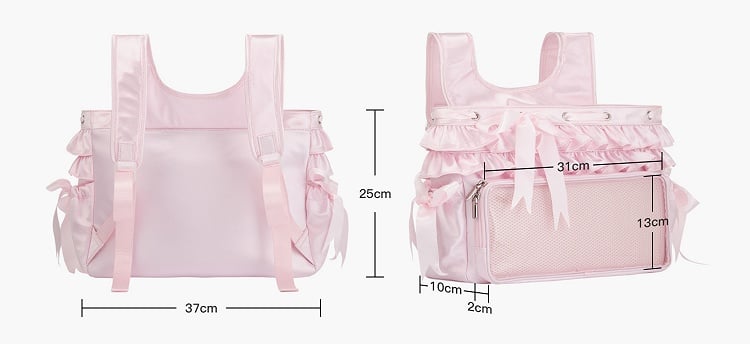 Pink Ruffle Trim Bow Accents Balletcore Ita Backpack