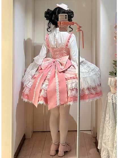 Pink Detachable Bows and Bead Details Sweet Tiered Skirt Lolita Dress