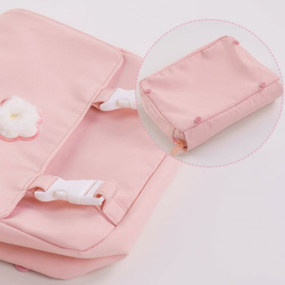 White Plush Lamb Backpack And Detachable Pink Canvas Bag Set