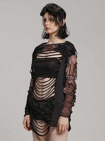 Black and Coffee Punk Hollow Out T-shirt