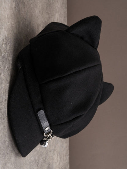 Black Gothic Bell Charm Buckle Design Cat Ear Beret Hat