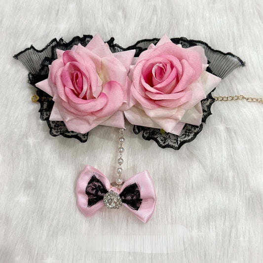 4 Options Floral Design Lace Trim Bracelet With Rhinestone Heart Decorated Bowknot Ring