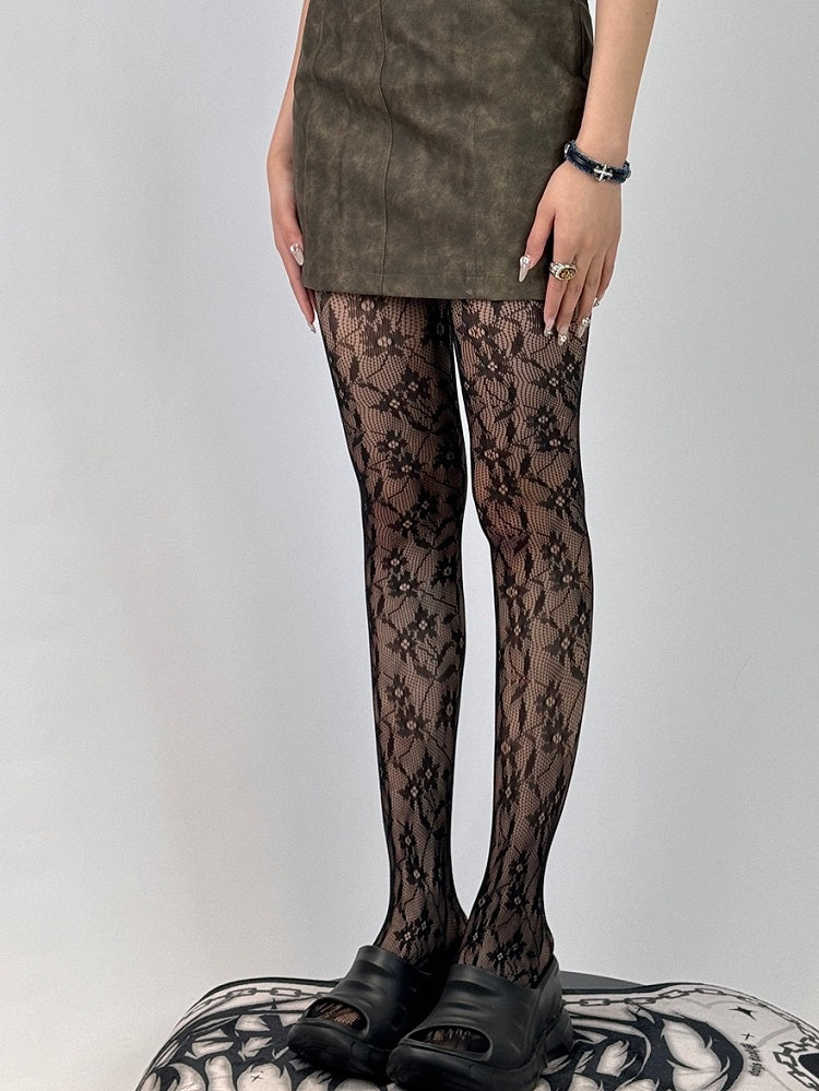Brown/Black Y2K Hollow-out Design Tights