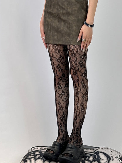 Brown/Black Y2K Hollow-out Design Tights