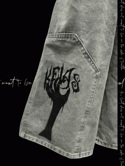 Light Blue Punk Distressed Wide-Leg Jeans