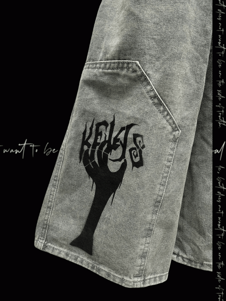 Light Blue Punk Distressed Wide-Leg Jeans