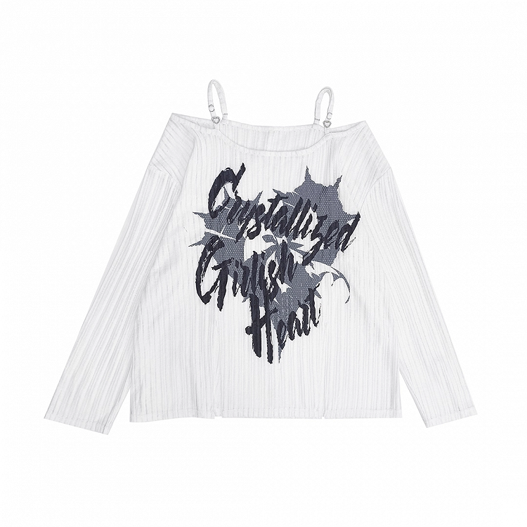 Y2K Off-the-shoulder Neckline Slit Hem Black/White Graphic Coverup