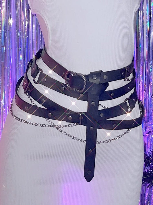 Black/Khaki Punk Chain Charm Waist Belt