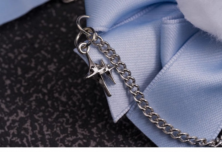 Star Charm Handmade Plush Angel Wings White and Blue Bowknot Hairclips