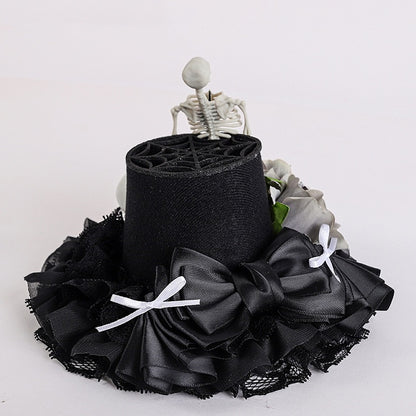 Black Floral Design Gothic Halloween Skeleton Mini Hat