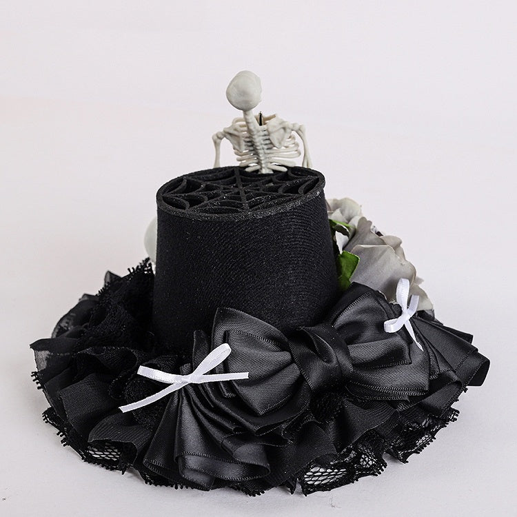 Black Floral Design Gothic Halloween Skeleton Mini Hat