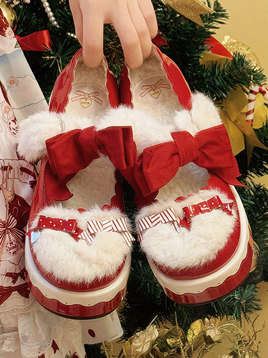 Red Bow Accents Christmas Lolita Platforms