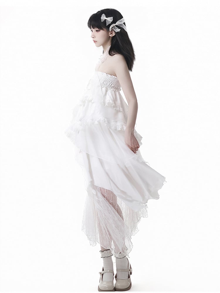 White Elastic Waist Handkerchief Hem Lace Under Skirt