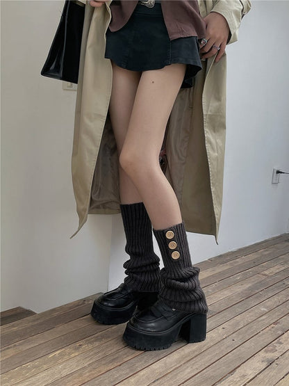7 Color Options Knitted Leg Warmers With Button Decorations
