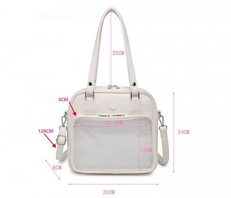 Kitty Ears Design Black and Pink PU Square Ita Bag