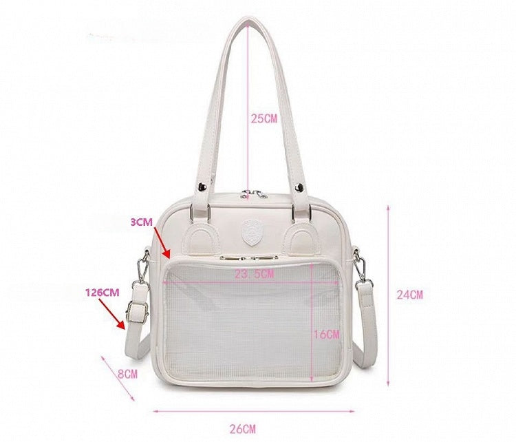 Bear Ears Design White/Wine Red/Silver PU Square Ita Bag