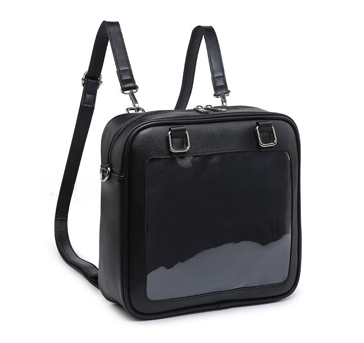 Black/White/Light Blue Square PU Tote Ita Bag