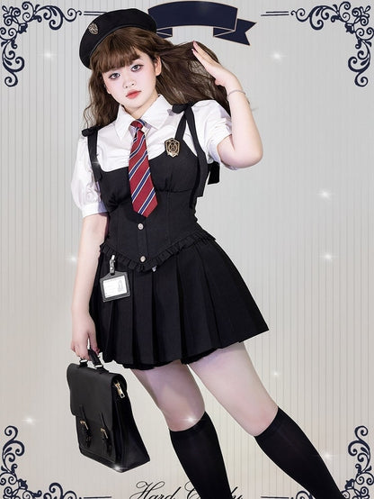 Plus Size Friendly White Short Puff Sleeves Shirt with Tie