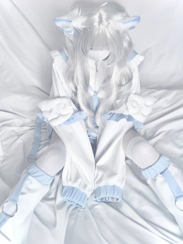 Tenshi Kaiwai White & Blue Sailor Collar Wings Design Jirai Kei Jacket/Leg Warmers