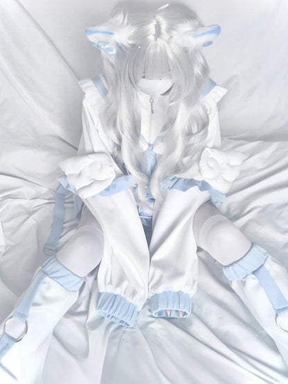 Tenshi Kaiwai White & Blue Sailor Collar Wings Design Jirai Kei Jacket/Leg Warmers