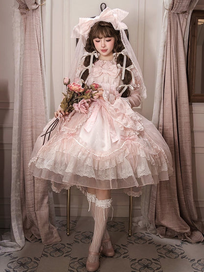 Pink Scalloped Edge Trim Overlay Skirt Princess Lolita Jumper Skirt