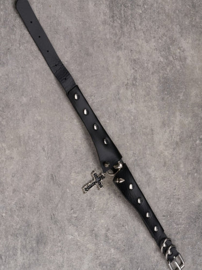 Black Gothic Cross Pendant Studs Design Buckle Choker