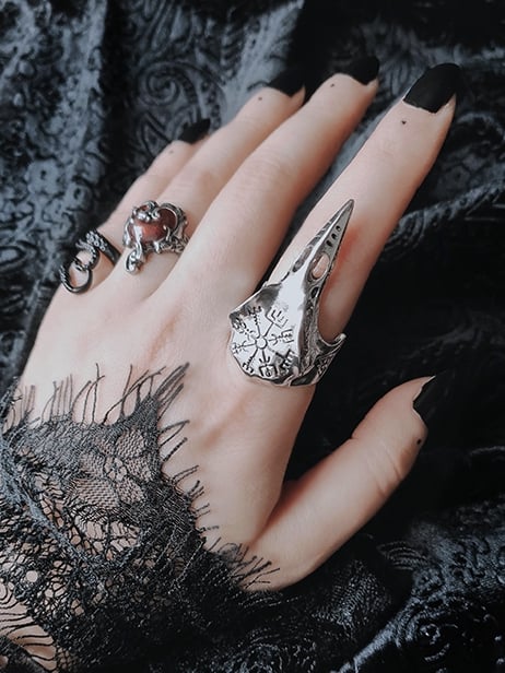 Gothic Silver Punk Rock Bird Skull Ring