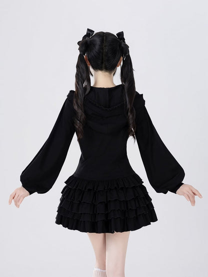 Autumn & Winter Jirai Kei Black Multi-Layer Ruffle Skirt