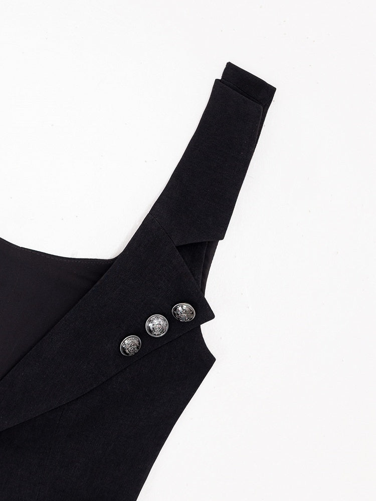 Ouji Fashion Silver Buttons Black Lapel Collar Waistcoat Halloween Clown Outfit