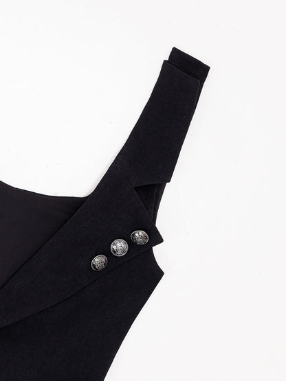 Ouji Fashion Silver Buttons Black Lapel Collar Waistcoat Halloween Clown Outfit