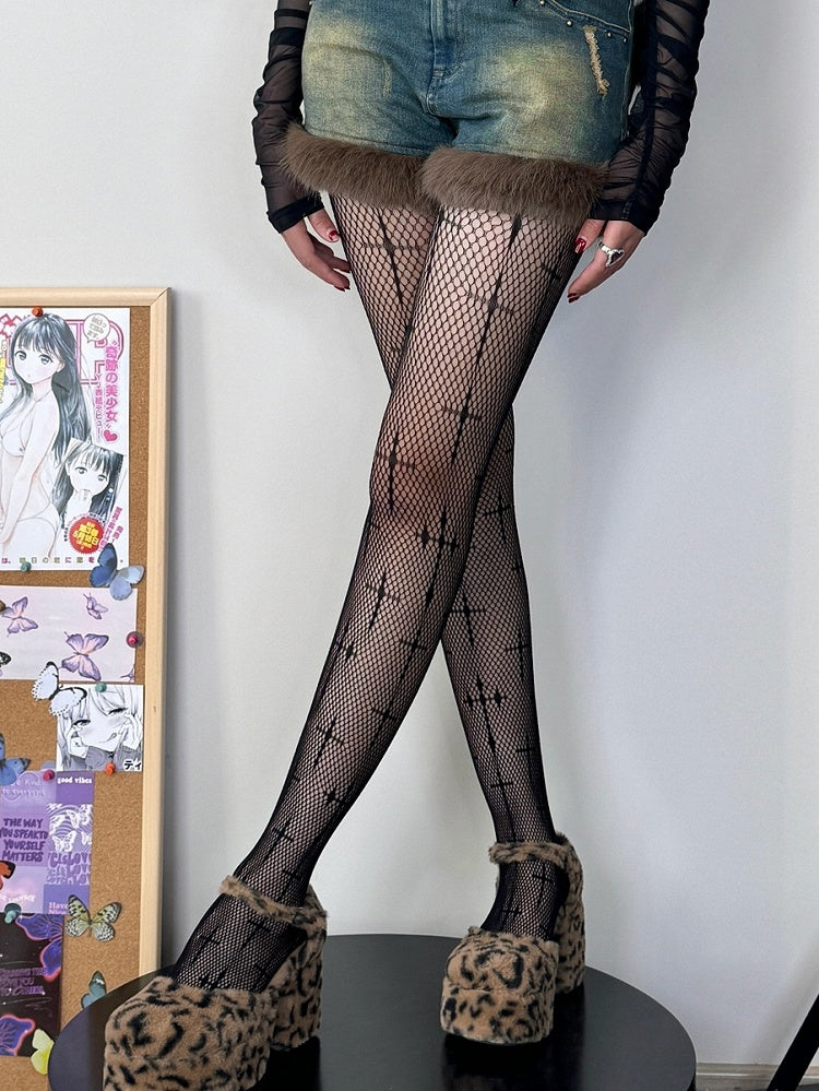 Black/White Gothic Cross Pattern Tights