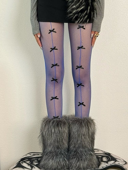 Blue/Black/Red/White Gyaru Fashion Bowknot Details Tights