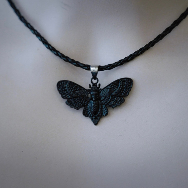 Handmade Gothic Black Moth Pendant Necklace