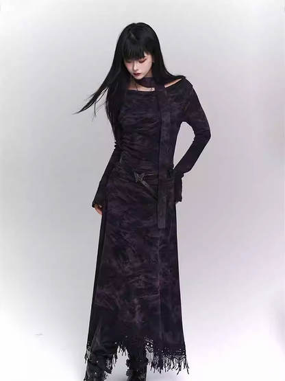 Wasteland Punk Purple Asymmetrical Tassel Hem Side-Slit  Dress