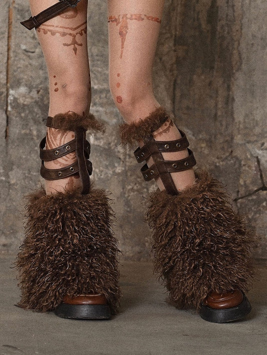 Brown Wasteland Punk Faux Fur Leg Warmers