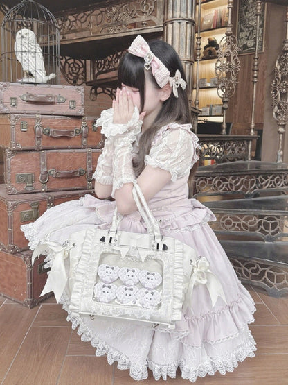 Jirai Kei White Lace Trim Ita Tote – Large Capacity, Top Handle