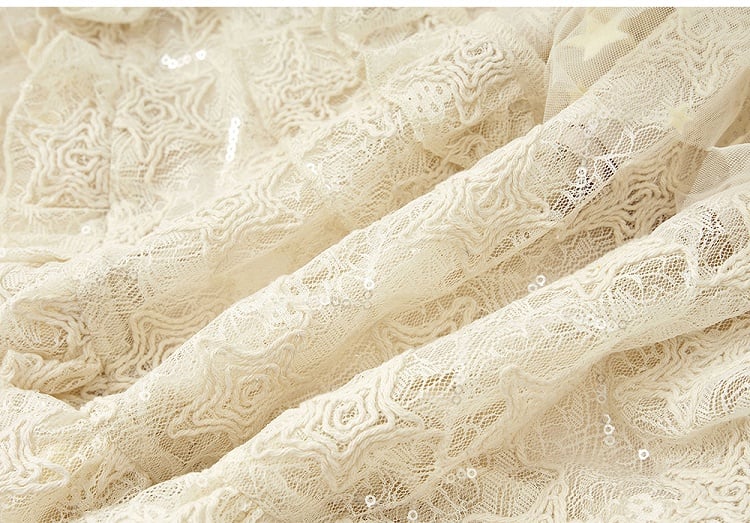 Apricot Vintage High Waist Romantic Stars Pattern Lace Skirt