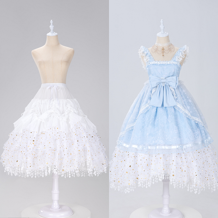 Glittering Stars Adjustable Length Gorgeous Fish-bone Petticoat White/Beige/Black