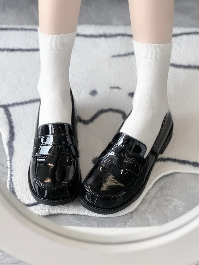 Low-heel Black PU Slip-Ons in Preppy Style