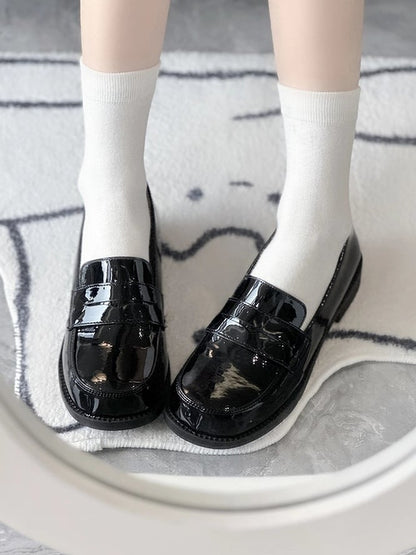 Low-heel Black PU Slip-Ons in Preppy Style
