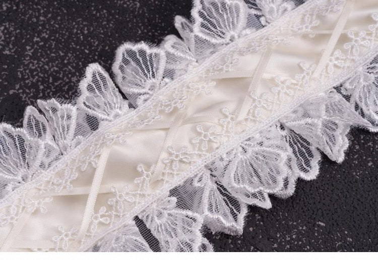 Crosses and Blue Wings White Bowknots Lace Hairband