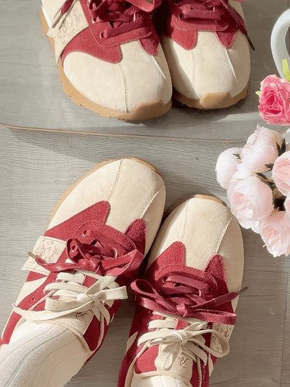 Red Letter And Bear Decorated Front Lace-up Ties Sneakers