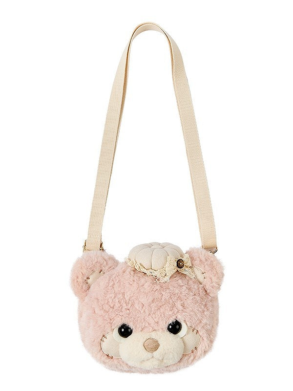 Brown/Pink/White Plush Teddy Bear Face Lolita Crossbody Bag