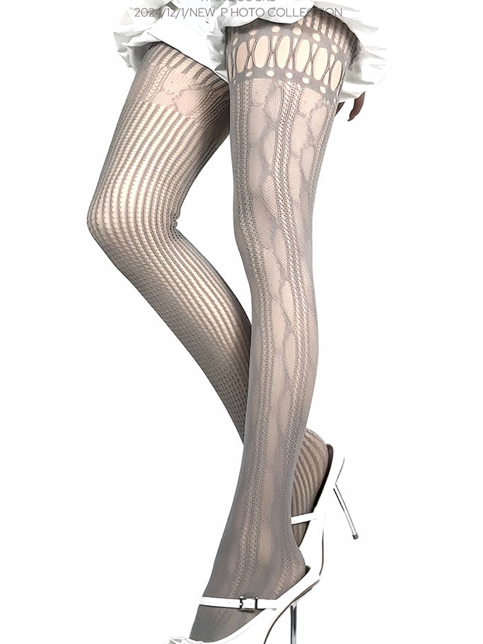 4 Color Options Y2K Asymmetrical Cutout Design Fishnet Tights