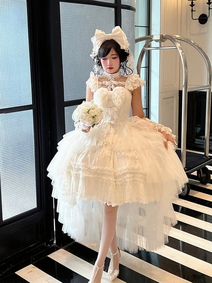 White/Black Tiered Tulle Lolita Train