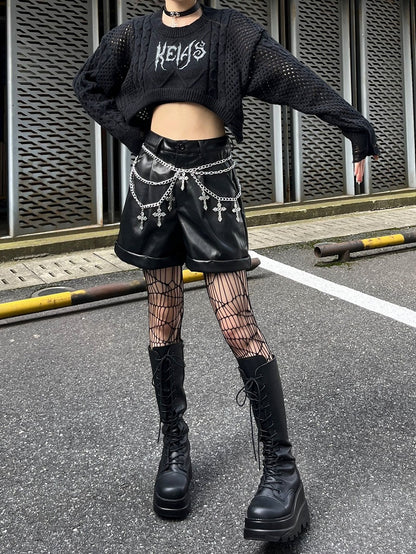 Punk Black Rock PU Shorts with Waist Chains