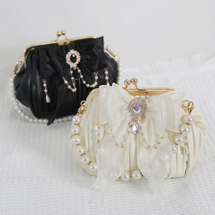 Handmade Bowknot Detail Black/White Vintage Bag