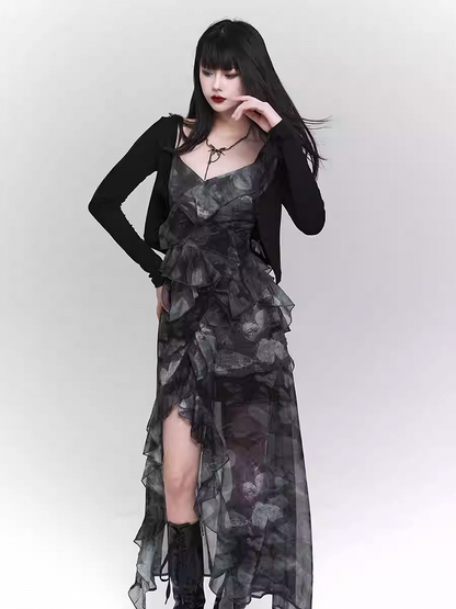 Black Slim-fitting Knitted Cropped Cardigan