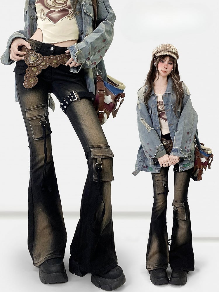 Black Bittersweet Distressed Design Flare Silhouette Jeans